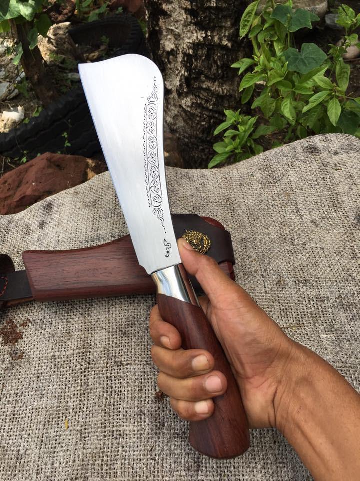 Engraved Thai Rounded Spine blade Hand Forged Knives - Blacksmith Handmade Axes, Siam Blades Old Block Blades