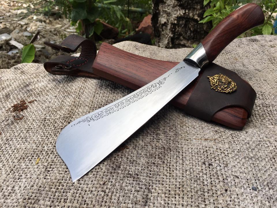 Engraved Thai Rounded Spine blade Hand Forged Knives - Blacksmith Handmade Axes, Siam Blades Old Block Blades
