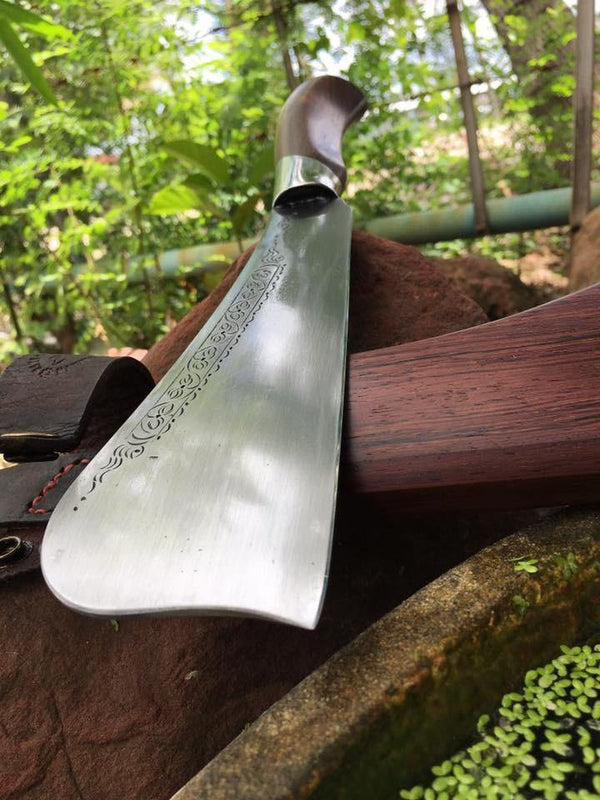 Engraved Thai Rounded Spine blade Hand Forged Knives - Blacksmith Handmade Axes, Siam Blades  Old Block Blades 