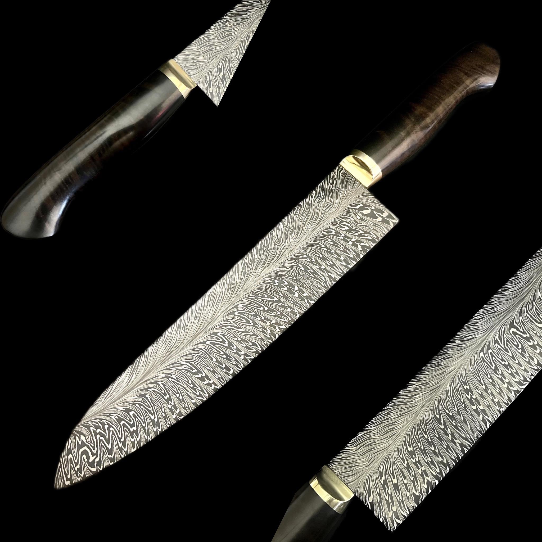 Kitchen Knife, Hand Made Forged Mongolian Knife Mutton Damascus