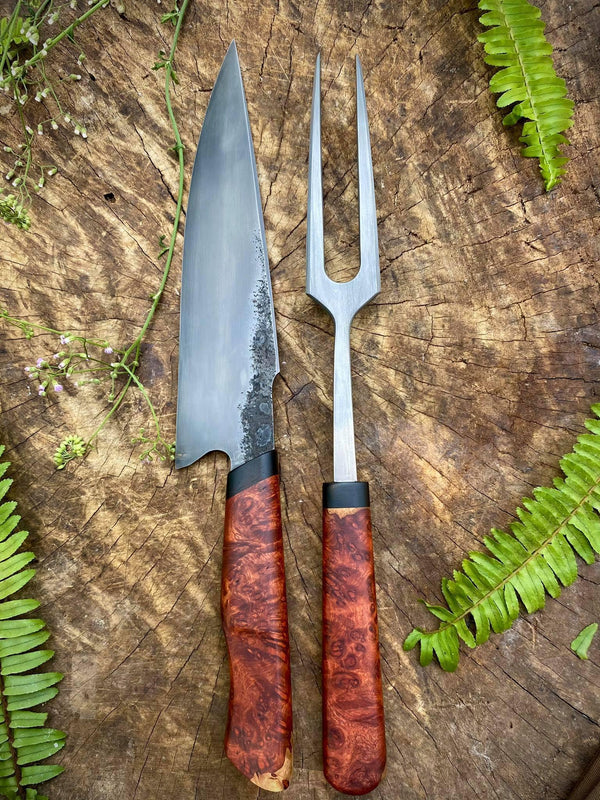 Padauk Chef Knife & Carving Fork Set - Siam Blades