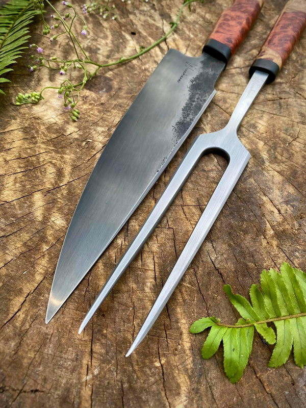 Padauk Chef Knife & Carving Fork Set - Siam Blades