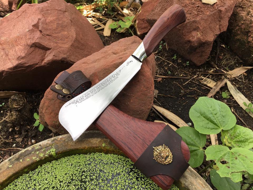 Engraved Thai Rounded Spine blade Hand Forged Knives - Blacksmith Handmade Axes, Siam Blades  Old Block Blades 