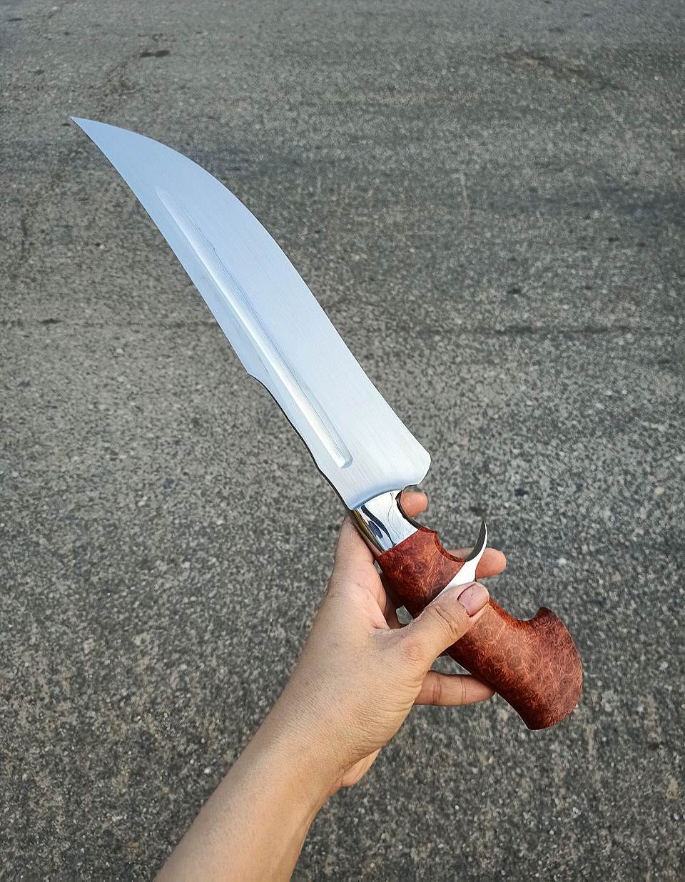 Stingray Recurved Padauk Burl Bowie