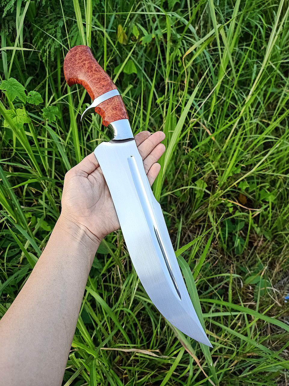 Stingray Recurved Padauk Burl Bowie