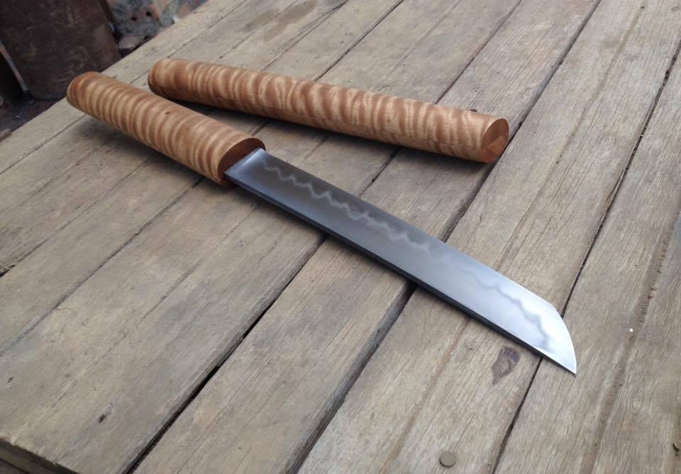 Japanese Style Thai Tanto, Clay Tempering Hamon, Tanto Knife Design, Fixed Blade Tanto, Hand Forged Japanese Knife, Handmade Tanto EDC Blade Hand Forged Knives - Blacksmith Handmade Axes, Siam Blades  Old Block Blades 